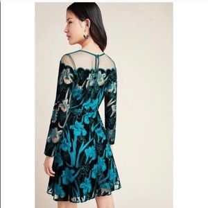 Anthropologie Juliet- Green Velvet Floral Dress